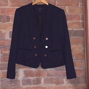 Navy blazer with gold buttons